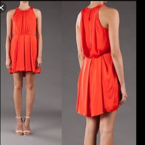 Rebecca Taylor Mini Dress 0 Halter Draped Back Sleeveless Orange Luxury Vacation - Picture 1 of 15